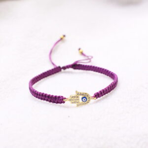 Pulsera Protectora Mano de Fátima y Ojo Turco en Macramé Morado